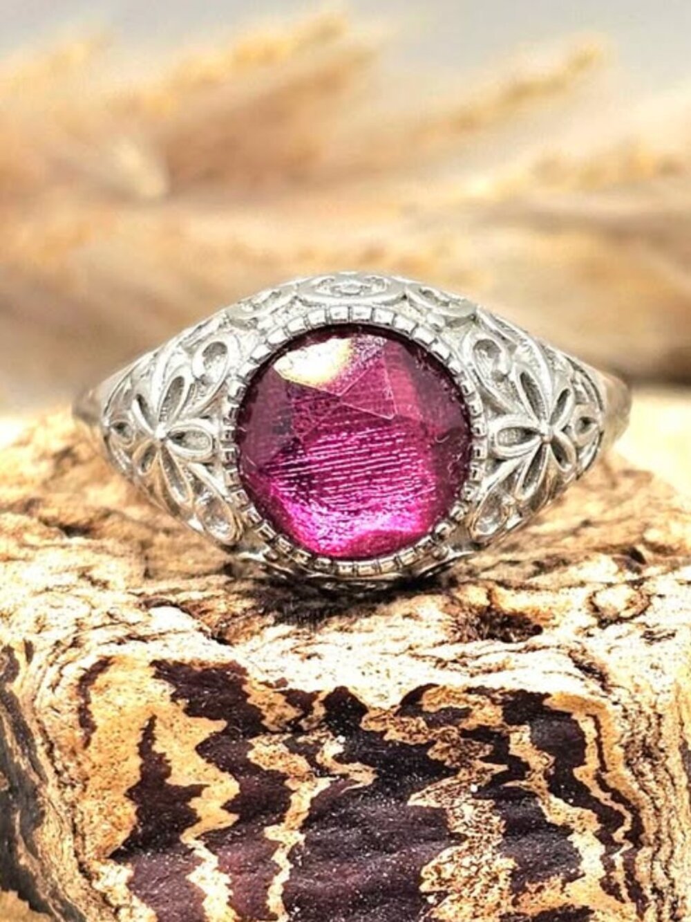 Genuine Pink Meteorite S925 Ring